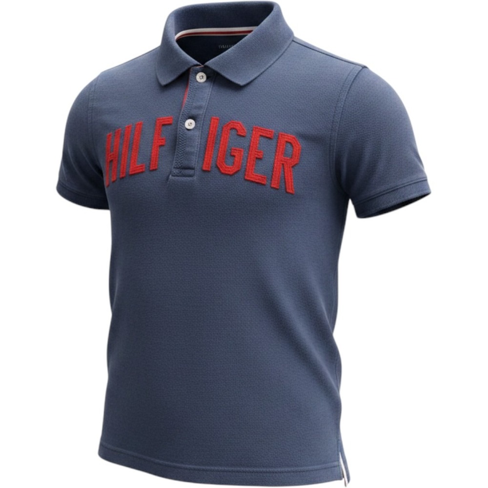 Tommy Hilfiger Boys Navy Blue Short Sleeve Applique Polo Shirt Size M 8-10